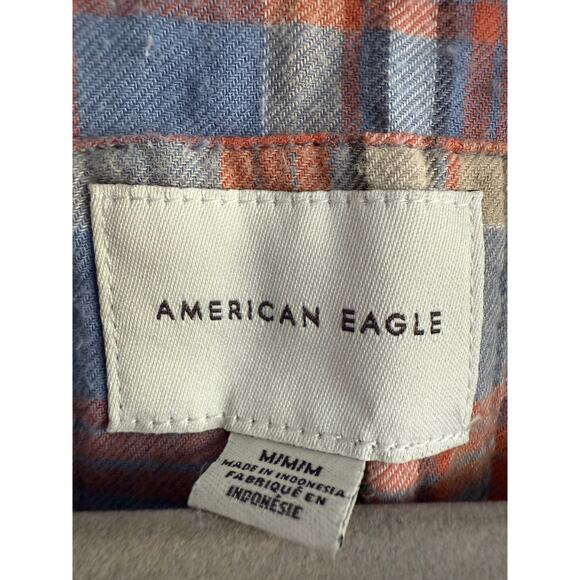 American Eagle Y2K Blue Orange Plaid Soft Flannel Long Sleeve Blouse size Medium - Picture 4 of 6